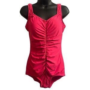 Vintage Maxine of Hollywood Ruched One Piece Pink Swimsuit Sz 12